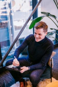 a person having a conversation and smiling